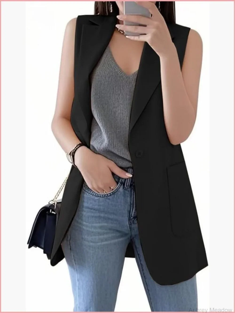 Sleeveless Long Vest Blazer Dressy Suit Jacket for Women
